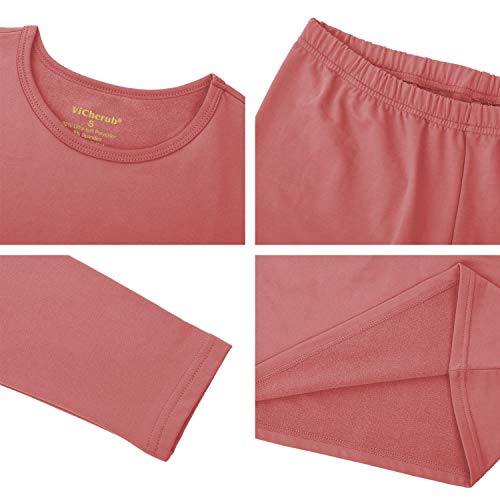 ViCherub Girl’s Thermal Underwear Set Kids Long Johns Fleece Lined Base Layer Top & Bottom Thermals for Girl Coral X-Small - Thumbnail 6