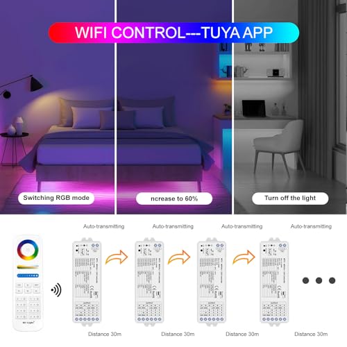 Image of 5in1 WT5 LED Controller WiFi Control 2.4GHz Dimmable CCT RGB RGBW RGBCCT COB LED Strips - Compatible with Tuya App Echo Alexa Google Home Voice Control