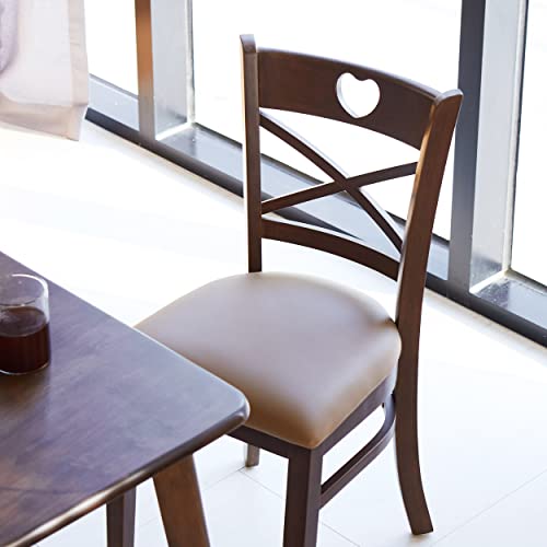 Livinia Heart X-Back Dining Chair Set Of 2, Solid Malaysian Oak Pu Leather Upholstered Cushion Seat Wooden Cross Back Side Chairs (Walnut) #TOP3