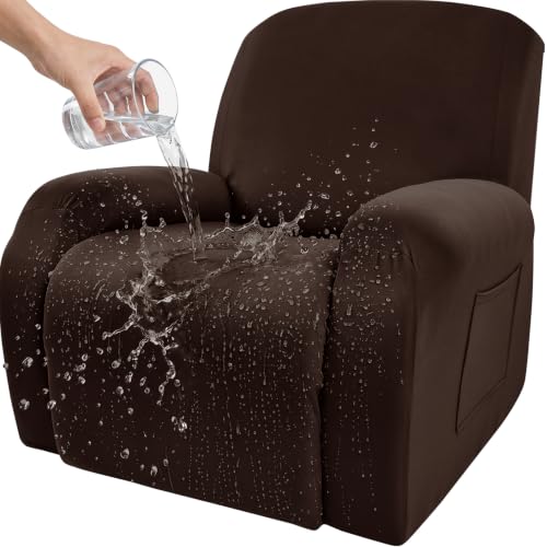 FUANGUI Recliner Chair Cover 4-Pieces Lazyboy Waterproof Cover for Recliner Chair with Storage Pockets Furniture Protector for Living Room, Jacquard Sofa Slipcover for Kids, Pets, Dog and Cat, 66