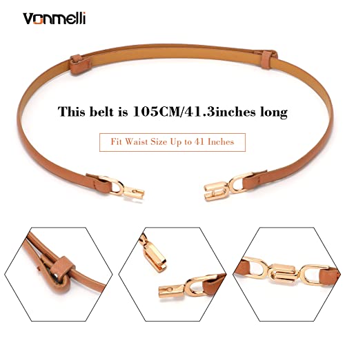 Vonmelli 2 Pack Women's Leather Skinny Belt For Dress Adjustable Thin Waist Belt For Ladies Black+Brown #TOP5