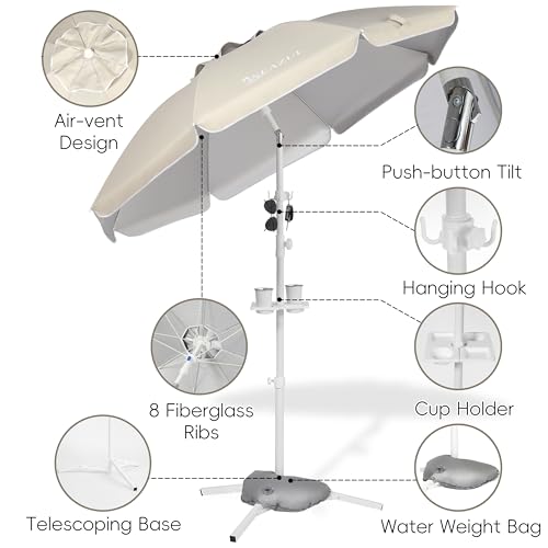 Seazul 6.5ft Sun Shade Umbrella, Portable Umbrella with Stand for Sports, Water Weight Bag, Adjustable and Lightweight, Sun Protection, Khaki by Seazul - Used condition - Image 3