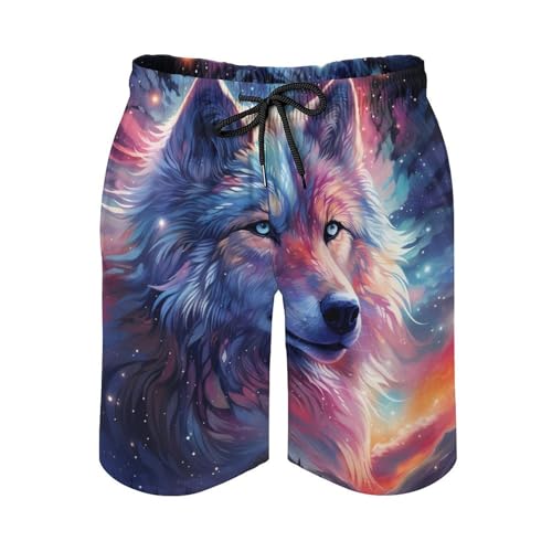 Wolf Starry Sky Mens Swim Trunks Beach Swimming Shorts with Pockets and Mesh Lining2