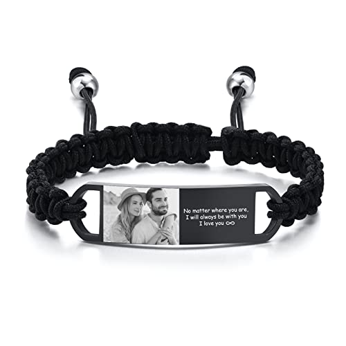 Custom Photo Bracelet For Men - Personalized Gifts For Him Her, Customized Picture, Name & Text Engraved Stainless Steel Id Braided Bracelet Wristband Jewelry Valentines Day Father's Day Gift #TOP21