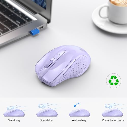 TECKNET Wireless Mouse (2.4G & BT5.0/3.0) Silent 4800 DPI Computer USB A & Bluetooth Mouse 6 Buttons, Wide Compatibility - Lavender by TECKNET - Image 8