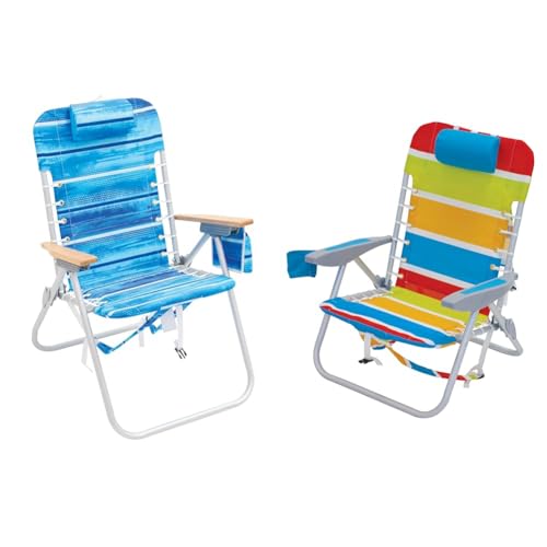 Rio Gear 4-Position Hi-Boy Backpack Beach Chair -Aluminum, Stripe & 4-Position Backpack Lace-Up Suspension Folding Beach Chair,Aluminum, Bright Stripe