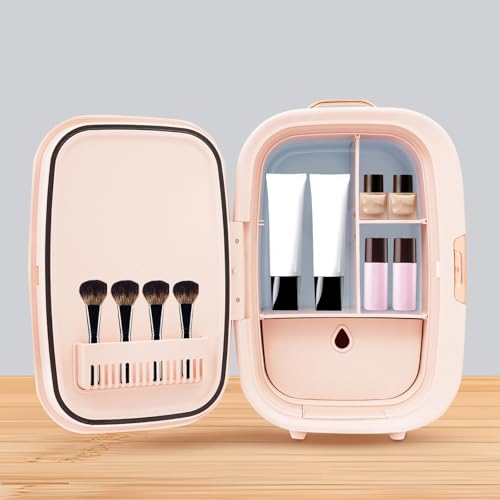 Image of 12 Liter Pink Skincare Fridge with LED Mirror | Compact Beauty Fridge for Makeup Lipstick, Portable Mini Makeup Refrigerator for Bedroom Bathroom