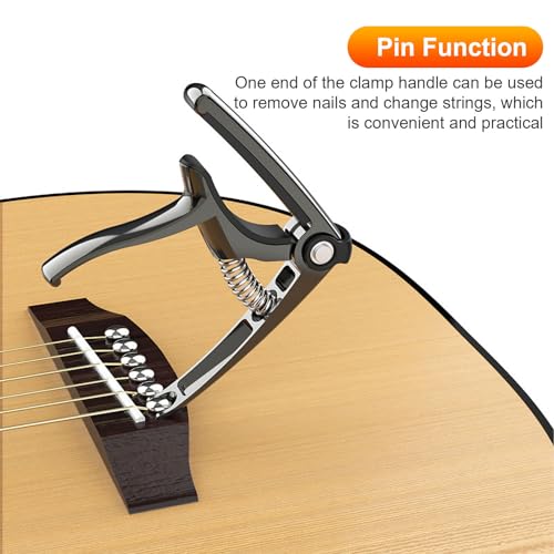 Olycism Kapodaster für Gitarre eingebautem Gitarre Plektren Halter, Gitarrenbrücken, Saitenschneider für Gitarre, Akustik E-Gitarre, Ukulele, Banjo Schwarz