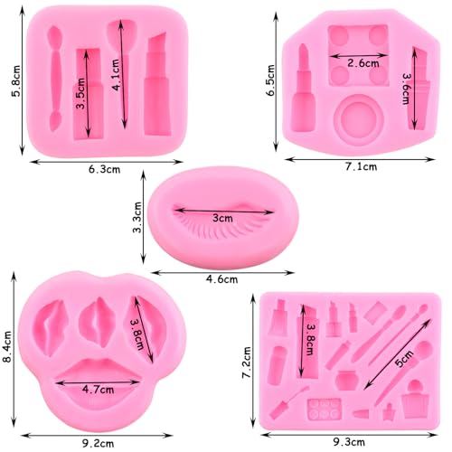 ZiXiang Makeup Theme Silicone Molds Valentine's Day Fondant Molds Kiss Lips Lipstick Perfume Eyelash Brush Mold For Candy Chocolate Cake Decorating Cupcake Topper Gum Paste Polymer Clay Set Of 5 by zixiang - Used condition - Image 2
