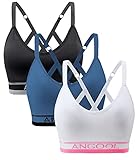 ANGOOL Strappy Sports Bras for Women, Longline Medium Support Yoga Bra Wirefree Padded Sports Bra wi
