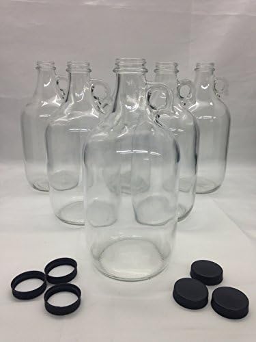 6 - Moonshine Jug Whiskey 64oz. 1/2 Gallon Clear Glass Home Brew White Lightening Crock