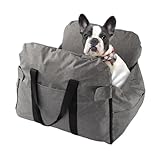 OGXN ドライブベッド 犬ドライブシート 犬用ドライブボックス 夏用 車用 助手席キャリーバッグ 飛び出し防止 滑り止め 固定ベルト 洗える 取り外し可能 ふわふわペットフード リブ付き 小型中型犬猫用 お出かけ 通院 地震防災に使用 固定ベルトで安定 滑り止めで安全 洗える素材で衛生 助手席・車内でペットを快適に収容 (グレー)