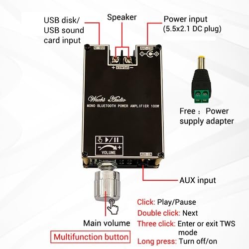 4PCS Audio ZK-1001B 100W Bluetooth Power Amplifier Board Mono Amp TPA3116D2