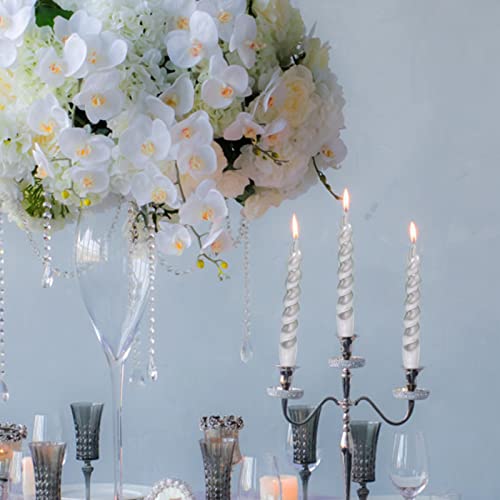 Berkebun 20Cm Spiral Taper Candle -Conical Stick Candles,H7.5Inch, For Holiday Wedding Party Wax Unscented Dinner Candle Long Votive Candles,Christmas Giftt,Chime Candles(2, Silver) #TOP4