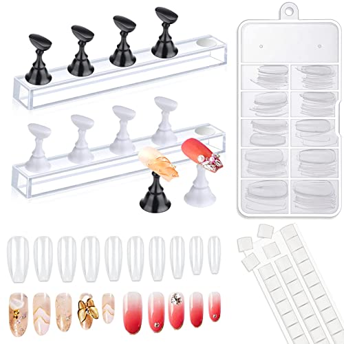 150Pcs Modacraft Nail Practice Painting Stand Kit With 2 Sets Press On Nail Tip Art Holder Polish Display 100Pcs Fake Nail And 48Pcs Adhesive Putty For Painting Nail #TOP21