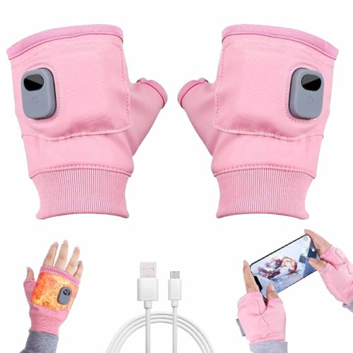 Smart Thermostatic Heated Fingerless Gloves,Rechargeable Heated Gloves,Heated Winter Hand Warmer,Portable Heating Gloves with Di