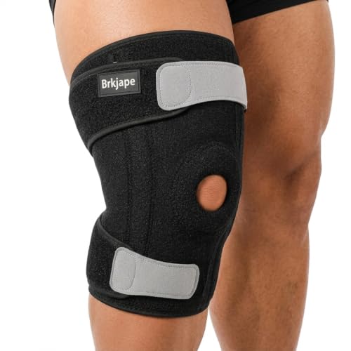 Brkjape 4XL Plus Size Knee Brace for Women Men Big Thighs, Knee Pain Relief Support, Extra Large Knee Support Wrap with Side Stabilizers, 4 Adjustable Straps, Arthritis Support, Sports & Hiking