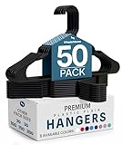Utopia Home - Plastic Hangers 50 Pack - Space Saving Clothes Hanger - Durable and Strong Closet Organizers and Storage Makes It Ideal Stocking Stuffers or Apartment or Dorm Room Essentials (Black)