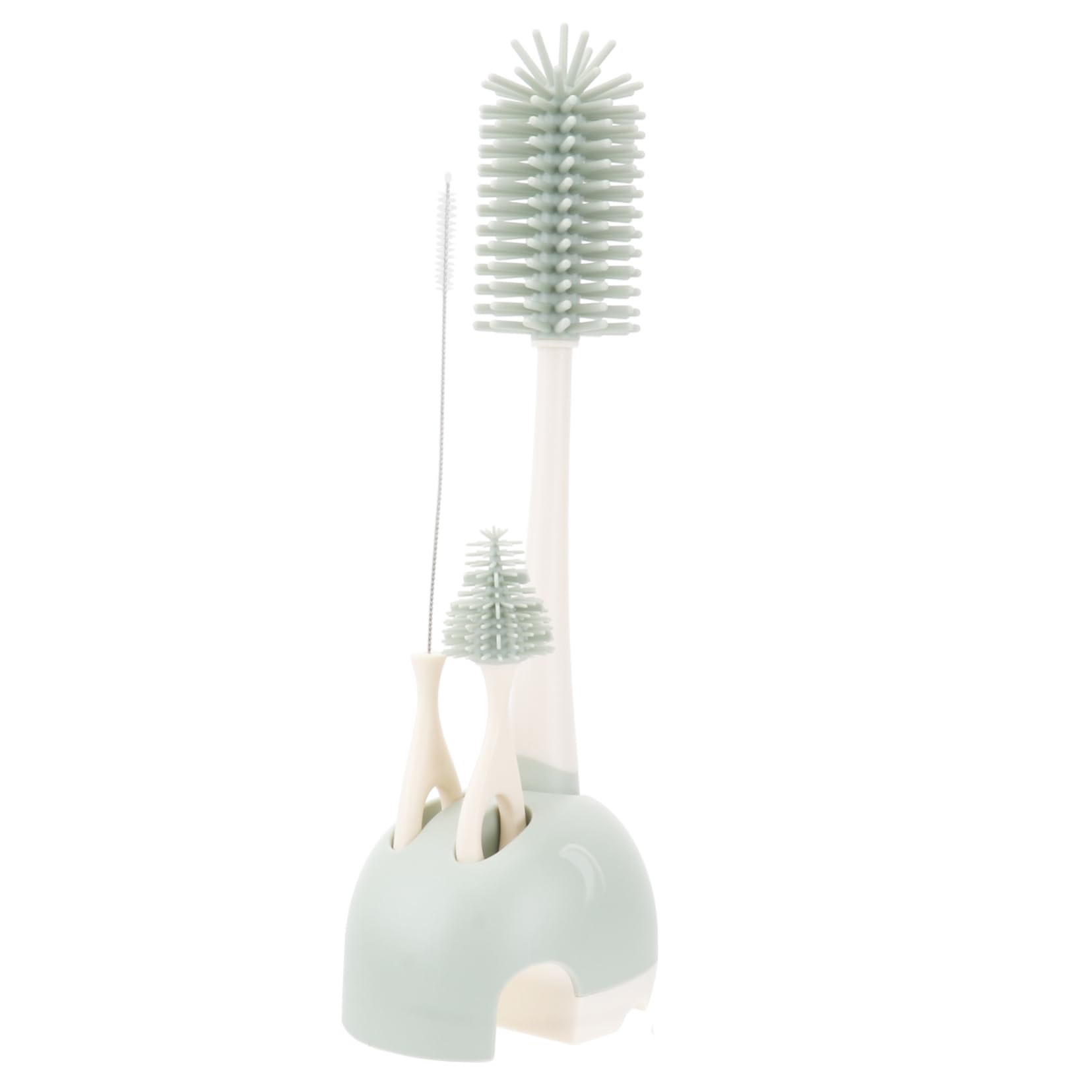 Cepillo Limpiador de Biberones Set para Lavar Biberones Pequeños de Silicona Mango Largo y Rotación 360° Soporte de Almacenamiento