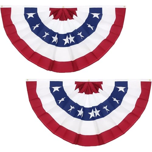 Image of 2 Pack 3x6 Feet 250th Anniversary Large American Flags Patriotic Bunting Stars Stripes 4th of July Pleated Fan USA Flag Banners Red White Blue Decorations for Outdoor Porch,Memorial Day,Independence Day Decorations