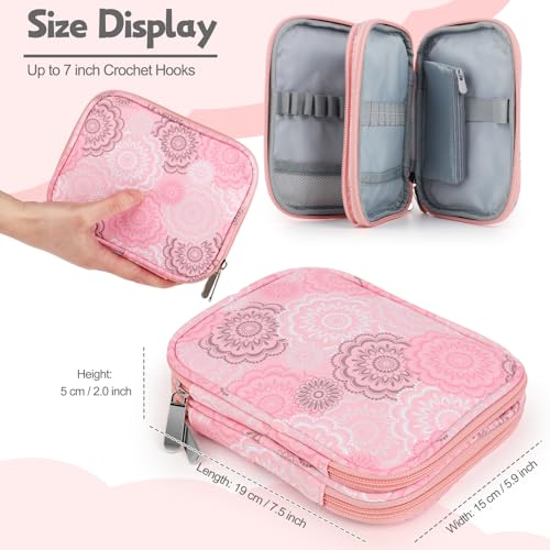 Image of Katech Crochet Hook Case-Empty Zipper Bags Portable Travel Crochet Storage Bag Organizer with Web Pocket and Crochet Hook Holder Slots for Carrying Crochet Needles (Up to 7'')