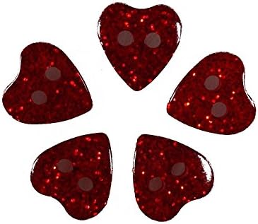 Colour Glitter Heart Shape Buttons 10mm (Red, 10)