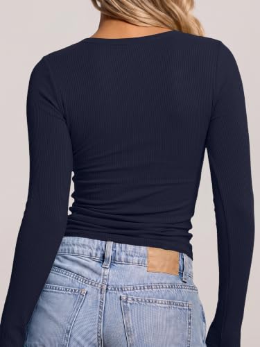 Image of ANRABESS Long Sleeve Shirts for Women Fall V Neck Slim Fit Tops Basic Tee