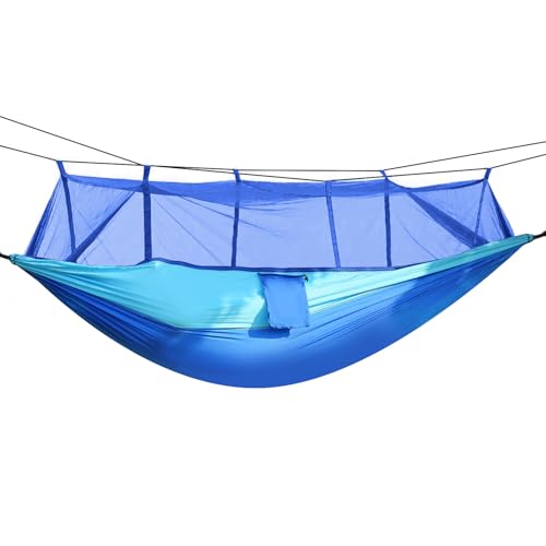 Portable Double Camping Hammock with Mosquito Net, Outdoor Hiking Camping Hommock, Lightweight Travel Hammock, Foldable Camping Hammock for Outdoor, Travel, Blue