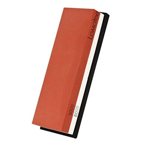 Piedra de afilar de Lomatee (grano de 3000/8000), piedra de afilar de doble cara con soporte de silicona fijo antideslizante, 3000/8000