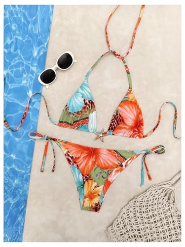 GORGLITTER Women's 2 Piece Cheetah Print Starfish Bikini Sets Leopard High Cut Halter Triangle Swimsuits2