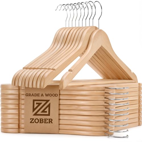 Product Image of the ZOBER High-Grade Wooden Hangers - Heavy Duty, Non Slip Wood Hangers for Coats, Jackets, Suits, & Pants - Clothes Hangers for Closet W/Bar and Notches 20 Pack
