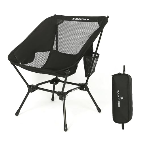 ROCK CLOUD Portable Camping Chair Ultralight Folding Chairs Outdoor for Camp Hiking Backpacking Lawn Beach Sports, Black