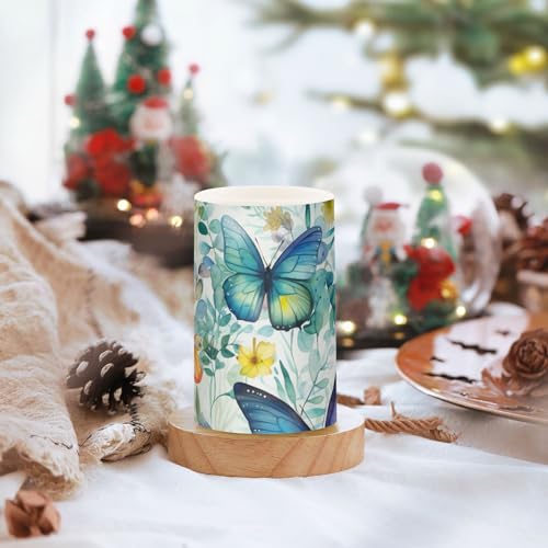 Image of Lights Flameless Candles Butterfly Floral Pillar Candles Set of 2 Battery Operated Remote Control Warm Lights Home Decor