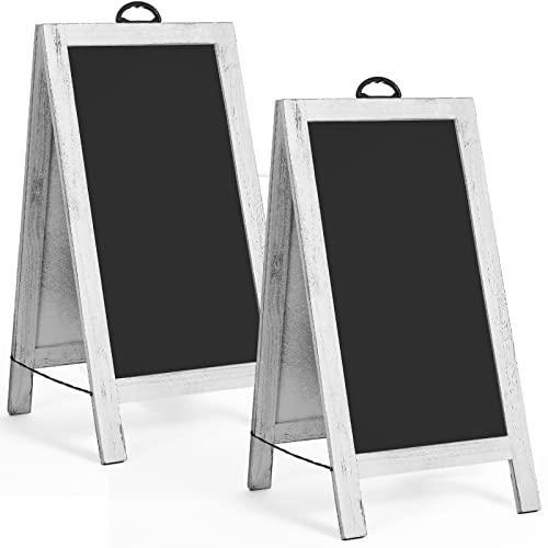 2 Pack A Frame Chalkboard Sign 40 X 20 Inch Free Standing Chalkboard Easel Wooden Sandwich Sidewalk Sign Outdoor Restaurant Menu Blackboard For Decorative Wedding Business Signage (Rustic White) #TOP7