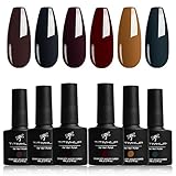 TITIMKUP Winter Gel Nail Polish Set, 6PCS Burgundy Red Khaki Purple Red Fall Gel Polish Kit Jewel...