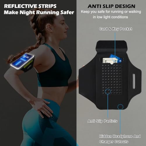 Miniatura 9 de Brazalete Movil Running Con Bolsa De Auriculares Para Iphone 16 15 14 13 12 11 Pro Max Brazalete Deportivo Running Ajustable,Porta Movil Running Hasta 6,9 Para Correr, Gimnasio, Caminar, Ciclismo