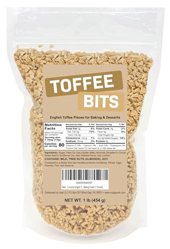 Crunchy English Toffee Bits for Baking & Desserts – Butter Toffee Chips for Cookies, Ice Cream, Candy Making & Coffee Frappes – Sweet Crispy Pieces for Baking Treats (1 Pound)