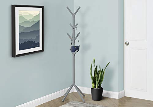 Monarch Specialties I 2058 Coat Rack, Hall Tree, Free Standing, 8 Hooks, Entryway, 70" H, Bedroom, Metal, Grey, Contemporary, Modern #TOP7