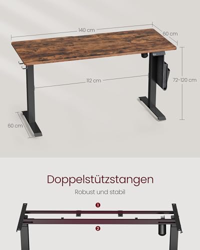 VASAGLE Höhenverstellbarer Schreibtisch elektrisch, 140 x 60 cm – Ansicht 6
