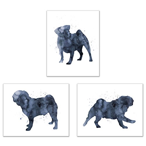 Summit Designs Pug Wall Art Decor - Set Of 3 Prints (8X10) - Poster Photos - Puppy Dog Watercolor #TOP27
