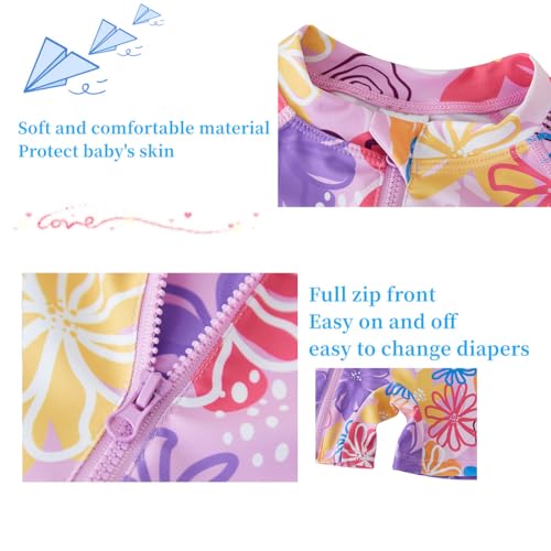 Image of UMELOK Baby Girl One Piece Swimsuit Infant Rash Guard Bathing Suit | UPF 50+ Sun Protection Swimwear,Full Zip,Long Sleeves,Soft And Comfortable Fabric,Swimming Pool,Beach