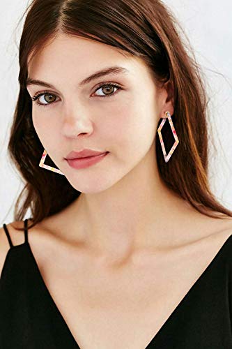 Lpon Acrylic Earrings Statement Square Hoop Earrings Geometric Resin Tortoise Stud Earrings Minimalist Dangle Earring Set For Women Girls (C:floral Small) #TOP1