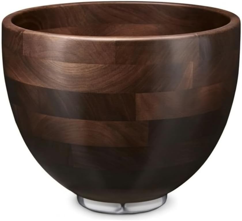 Premium Walnut Wood Mixing Bowl – 5 Quart – Compatible with 4.5 & 5 Qt Tilt-Head Models – Natural True Walnut Wooden Bowl with Stainless Steel Locking Base Premium Walnut Wood Mixing Bowl – 5 Quart – Compatible with 4.5 & 5 Qt Tilt-Head Models – Natural True Walnut Wooden Bowl with Stainless Steel Locking Base