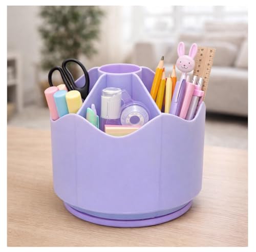 Image of AccuPrints Sumiko Desk Organizer Pen Holder, Green, Plastic, Multi-Compartment, Cylindrical, 13.5x12.7 cm, Matte Finish, Freestanding (Purple)