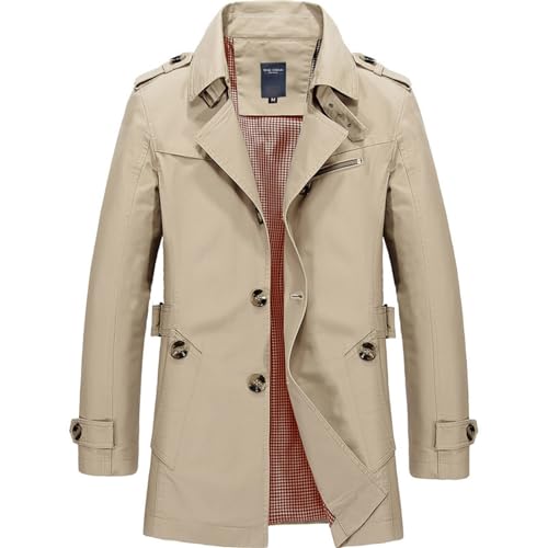 Generisch Summer Jackets Men's Plain Single Breasted Jacket with Turn-Down Collar for Men in Winter Men's Winter Warm Down Jacket, khaki, 5XL