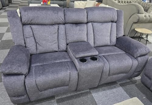 Beunos Fabric Recliner Sofa Set with Cupholders – 3+2 Seater – Manual Recliner – Microfibre Fabric – Grey (2 Seater)