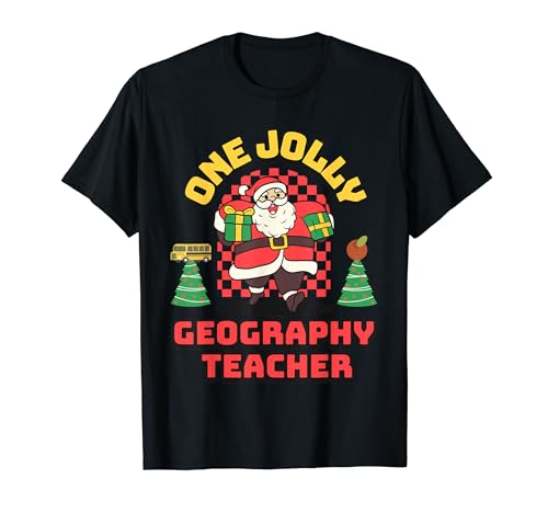 One Jolly Geography Teacher Retro Père Noël Teacher T-Shirt