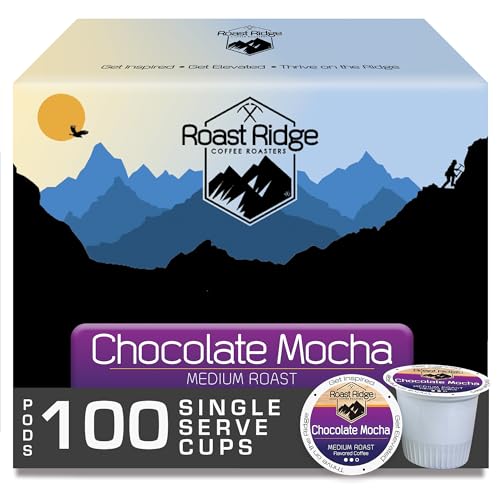 Image of Roast Ridge K-Cup Coffee Pods, Medium Roast, Chocolate Mocha, 100 Count | 100 Count, Flavored Coffee, Vegan, Allergen Free, Non-GMO, Kosher, Vegetarian, Compatible with Keurig K Cup Brewers
