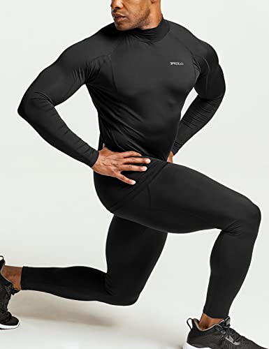 Tsla Men's Upf 50+ Mock Long Sleeve Compression Shirts, Athletic Workout Shirt, Water Sports Rash Guard, Athletic Mockneck Black, Large #TOP5