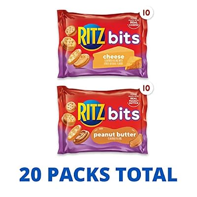 RITZ Bits Cheese and RITZ Bits Peanut Butter Sandwich Crackers Variety Pack, Lunch Snacks, 20 Snack Packs, (Pack of 8)